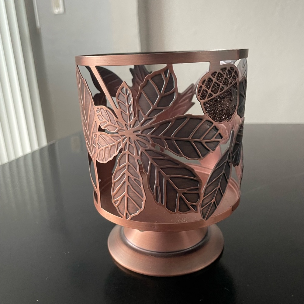 SONOMA BRONZE BROWN FALL LEAVES AND ACORN PEDASTAL  JAR CANDLE HOLDER